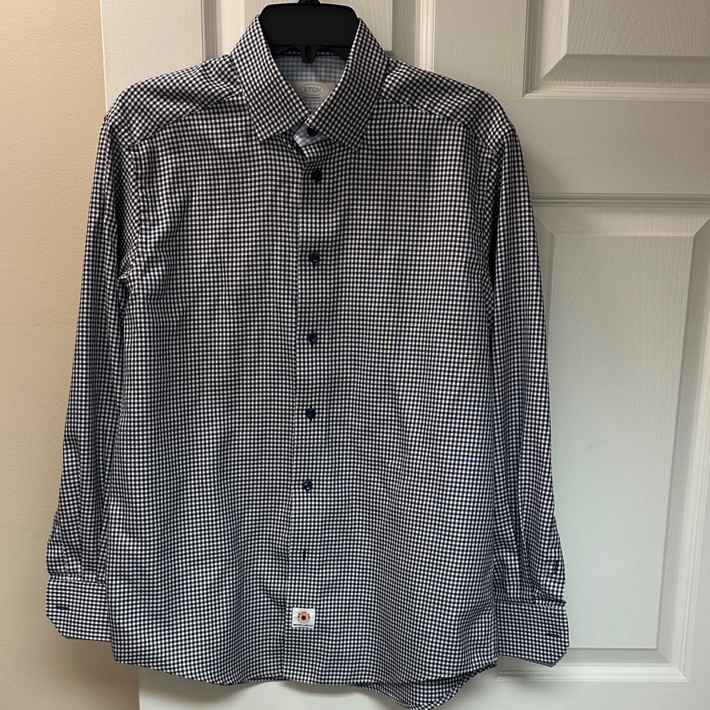 Eton Navy and White Checkered Men's Shirt
